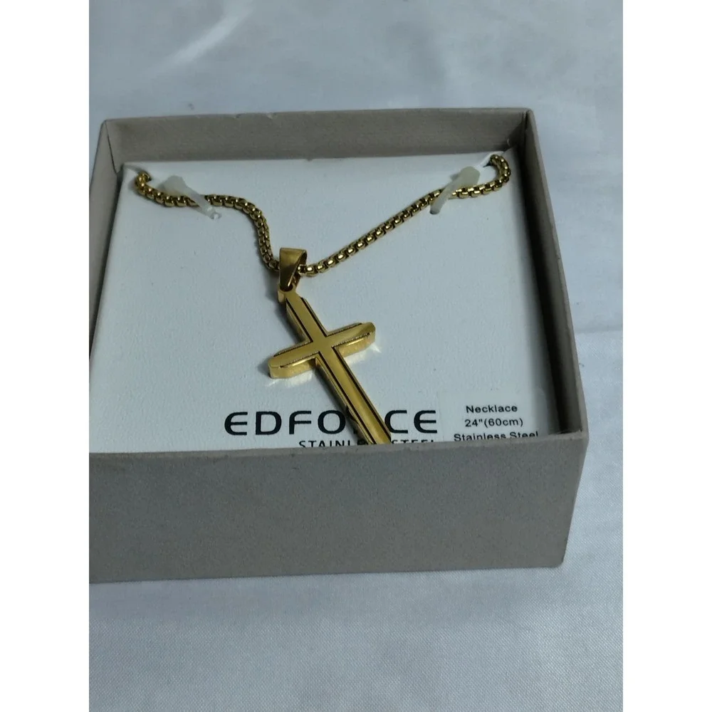 Esforcé Stainless Steel Gold Toned Cross Necklace With Cross‎ Pendant